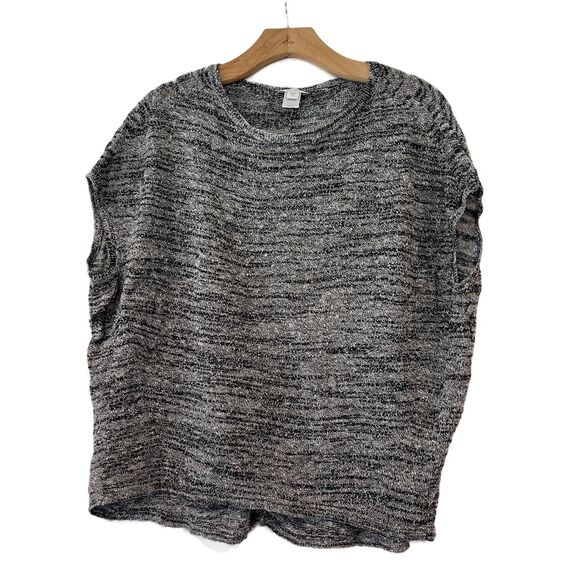 J.Jill Pure Jill Grey Space Dye Knit Top Linen Cotton Boxy Small Petite - Picture 1 of 7